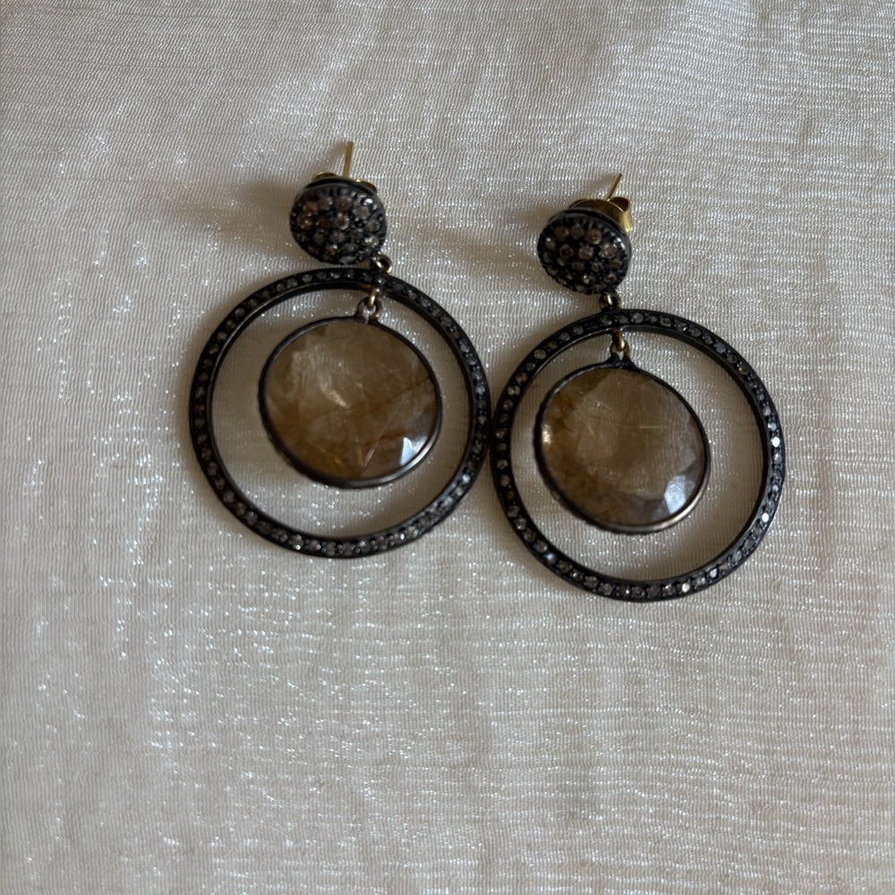 Elegant Smoky quartz with brown diamonds earrings.
